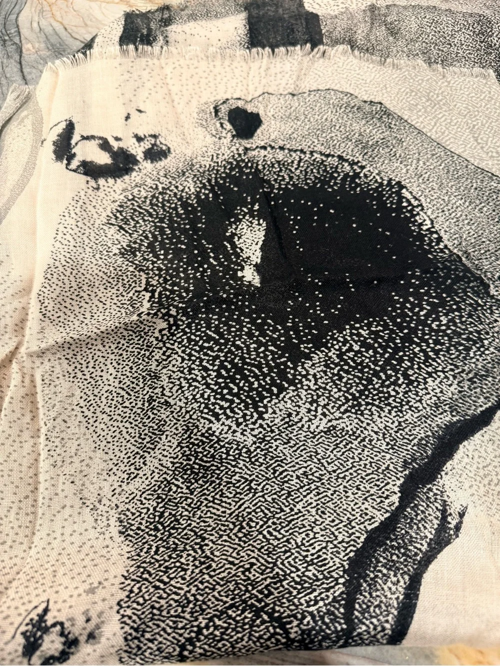 Eileen Fisher Black Ivory Abstract Scarf Wrap Shawl OS
